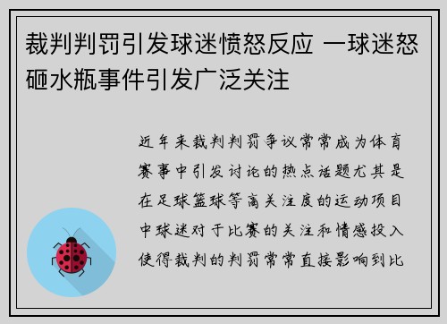裁判判罚引发球迷愤怒反应 一球迷怒砸水瓶事件引发广泛关注